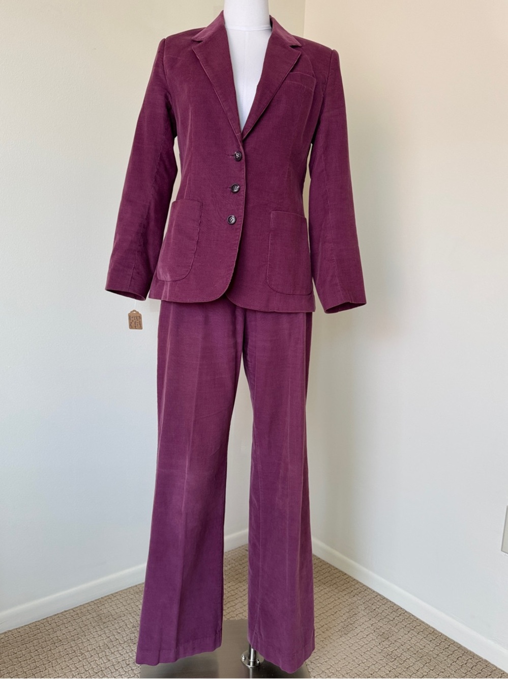 Vintage Country Craft Plum Micro Corduroy Pant Suit Hong Kong Set Separates